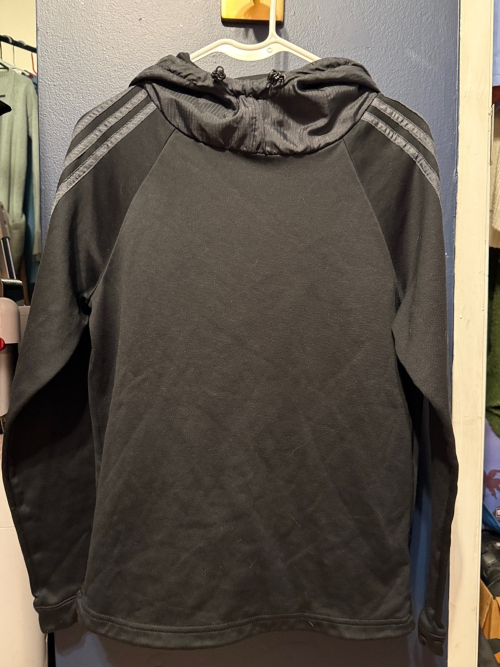 adidas Black Hooded Sweatshirt with Shoulder Stripes